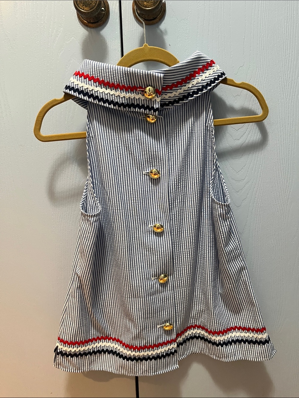 Sail to Sable red white and blue halter top with gold buttons - Picture 3 of 5